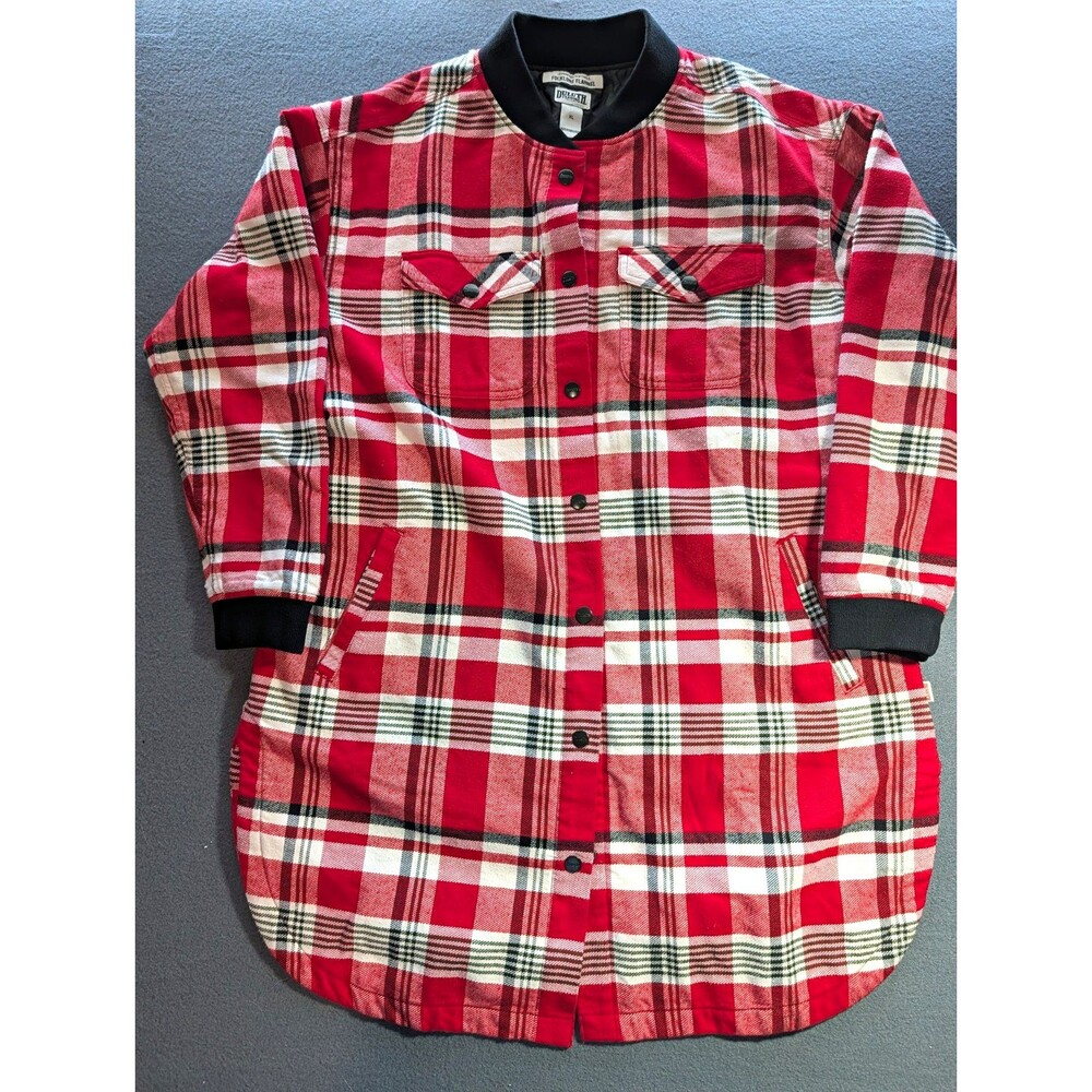 Duluth Trading Co Folklore Flannel Women’s XL Red Plaid Quilted Shirt Jacket